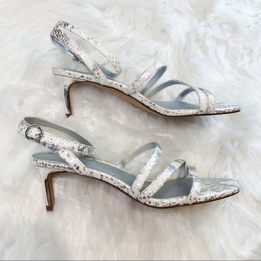 Essex Lane Madalie Snakeskin Black White Leather Square Toe Kitten Heel Sandals